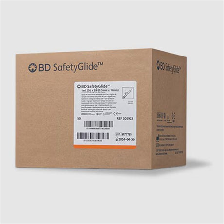1mL BD SafetyGlide Syringe, 25 G x 5/8" Det Ndl, Subcutaneous, Reg Bevel, 50/box, 8 box/case. MPN: 305903 - Image 2