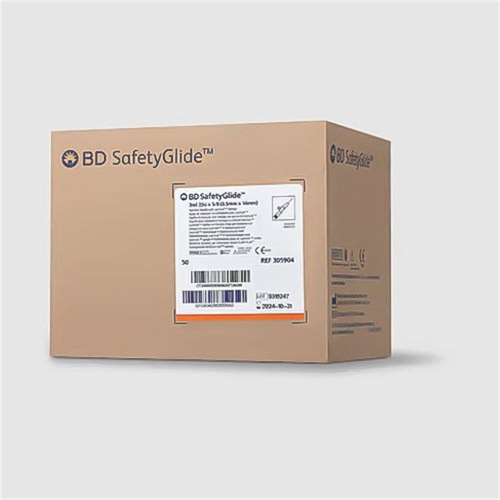 3mL BD SafetyGlide Syringe, 25 G x 5/8" Det Ndl, Subcutaneous, Reg Bevel, 50/box, 8 box/case. MPN: 305904 - Image 2