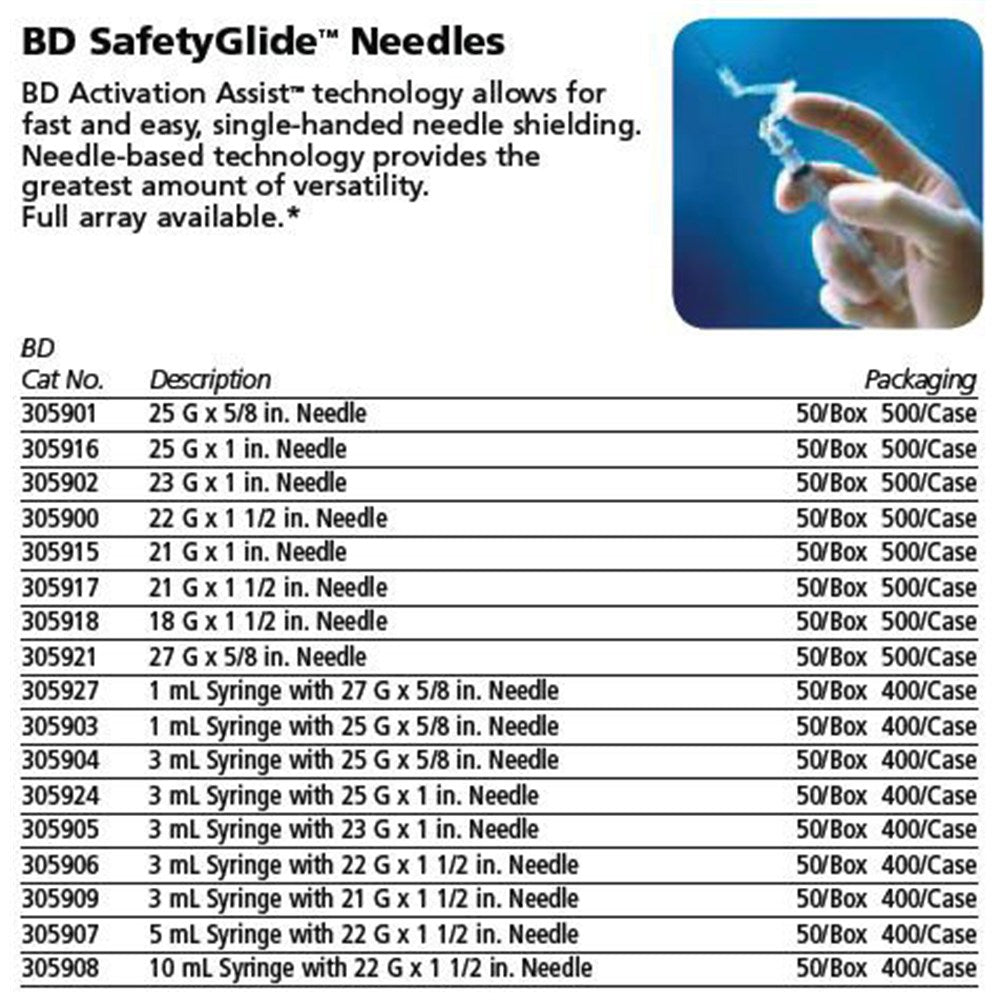 3mL BD SafetyGlide Syringe, 23 G x 1" Det Ndl, Intramuscular, Reg Bevel, 50/box, 8 box/case. MPN: 305905 - Image 3