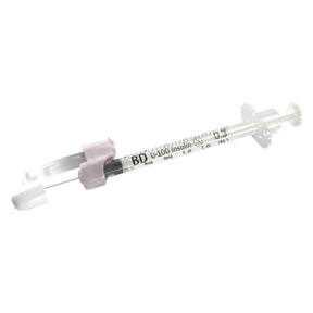 3/10 mL BD SafetyGlide Insulin Syringe w/ 31G TW 5/16" Needle, Perm Needle, 100/box, 4 box/case. MPN: 305937
