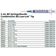 BD Syringe/Needle Combination, 3mL w/ luer-Lok tip, 23 G x 1", 100/box, 8 box/case. MPN: 309571