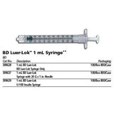 BD Luer-Lok Syringe Only, 1mL, 100/box, 8 box/case. MPN: 309628