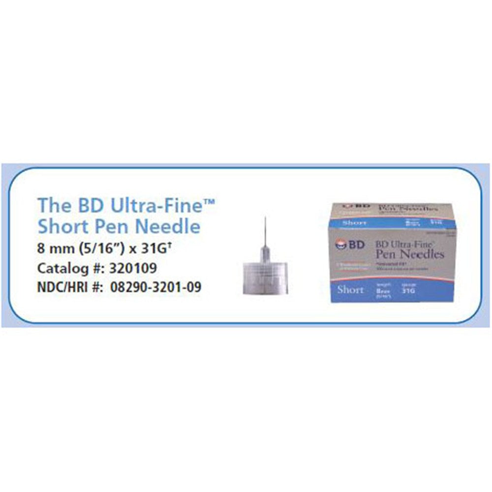 BD Ultra-Fine III, Short, 31G x 8mm, 100/box, 12 box/case. MPN: 320109