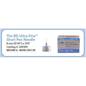 BD Ultra-Fine III, Short, 31G x 8mm, 100/box, 12 box/case. MPN: 320109
