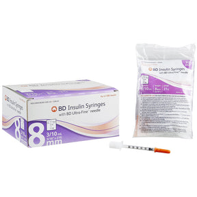 BD Insulin Syringe, 3/10mL, Lo-Dose, Permanent Needle, 31Gx5/16", U-100 Ultra-Fine Short, 100/box, 5 box/case. MPN: 328440