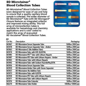BD MICROTAINER Blood Collection Tube, SST, microgard Closure, clot activator, 50/box, 4 box/case. MPN: 365967