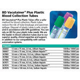 BD VACUTAINER Plus Plastic Plasma Tube, 13x75mm, 4.0mL, Green, 100/pack. MPN: 367884