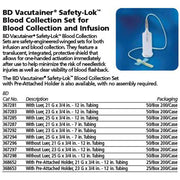 BD VACUTAINER Safety-Lok Blood Collection Set, 23 G x -3/4", 12" Tube w/ holder, 25/box, 8 box/case. MPN: 368653