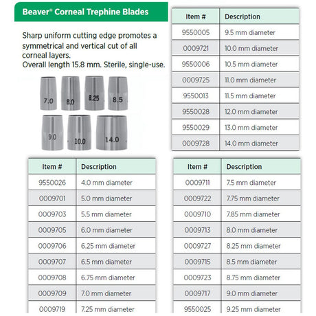 Beaver Corneal Trephine Blade, 8.0 mm Diameter. MPN: 0009713
