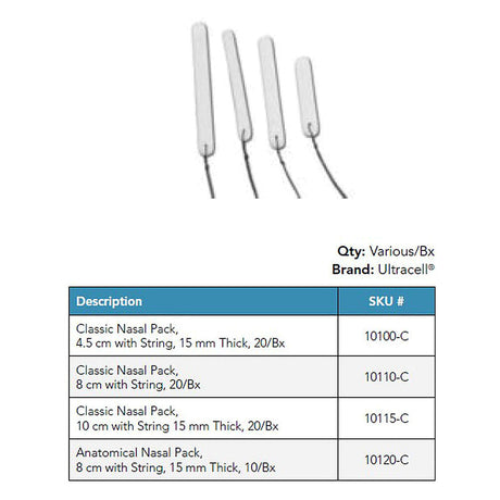 Ultracell Classic Nasal Pack with String, 10 cm, 15 mm Thick. MPN: 10115-C