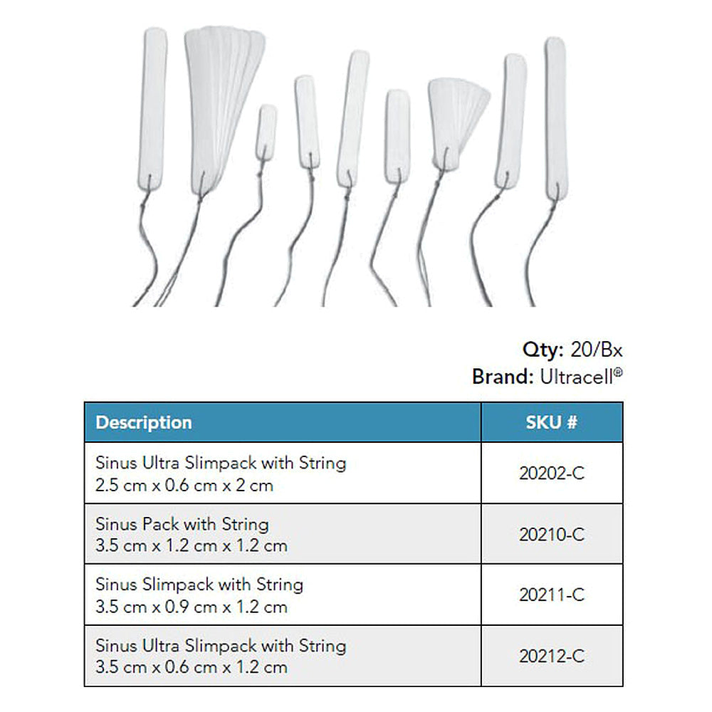 Ultracell Sinus Pack with String, 3.5 x 1.2 x 1.2 cm. MPN: 20210-C