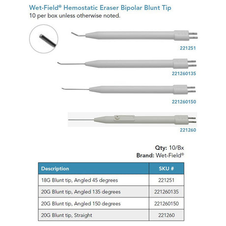 Wet-Field Hemostatic Eraser, Bipolar, 18G Blunt Tip, 45° Angled. MPN: 221251