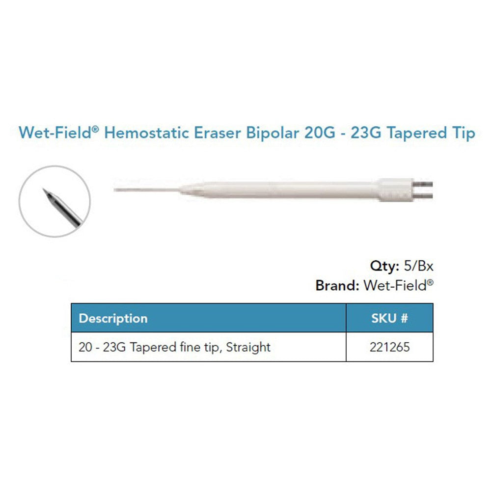 Wet-Field Hemostatic Eraser, Bipolar, 20-23G Tapered Fine Tip, Straight. MPN: 221265