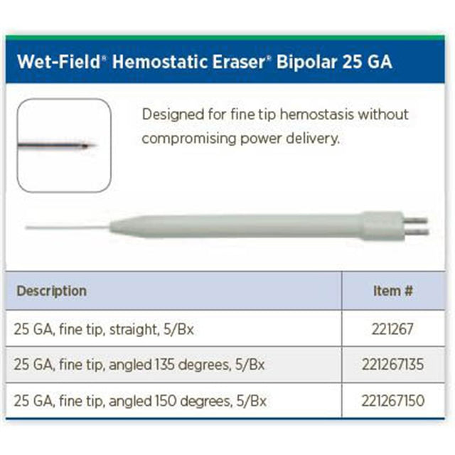 Wet-Field Hemostatic Eraser, Bipolar, 25G Fine Tip, 135° Angled. MPN: 221267135