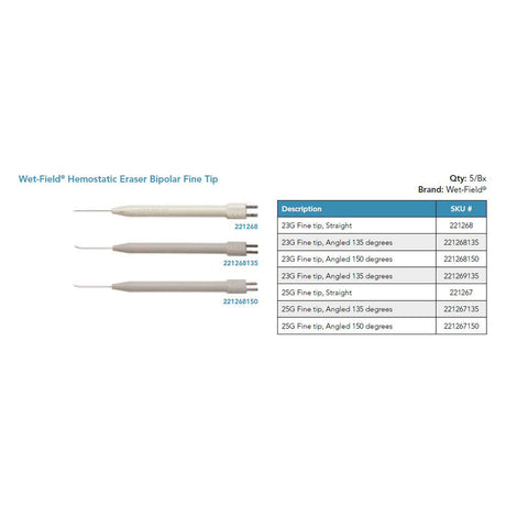 Wet-Field Hemostatic Eraser, Bipolar, 23G Fine Tip, 150° Angled. MPN: 221268150