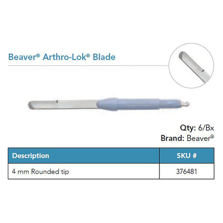 Beaver Arthro-Lok Blade, 4.0 mm, Rounded Tip, Side Flat. MPN: 376481