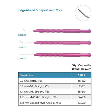 Beaver EdgeAhead Sideport MVR Knife, 1.15 mm (20G), Straight. MPN: 376630