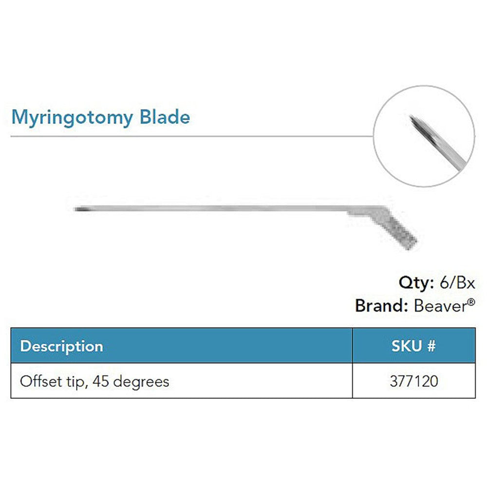 Beaver Myringotomy Blade, Spear Tip, Narrow Shaft, 45° Offset. MPN: 377120