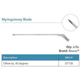 Beaver Myringotomy Blade, Spear Tip, Narrow Shaft, 45° Offset. MPN: 377120