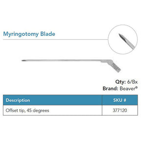 Beaver Myringotomy Blade, Spear Tip, Narrow Shaft, 45° Offset. MPN: 377120