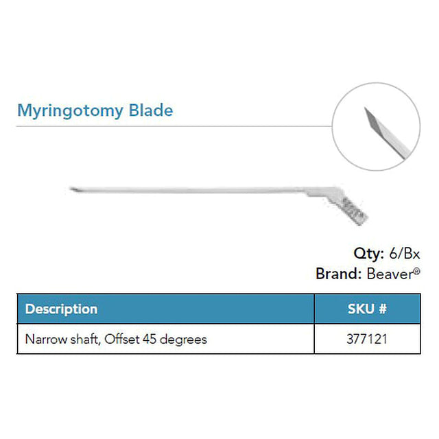 Beaver Myringotomy Blade, Lance Tip, Narrow Shaft, 45° Offset. MPN: 377121
