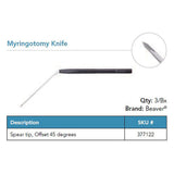 Beaver Myringotomy Knife, Spear Tip, Narrow Shaft, 45° Offset. MPN: 377122