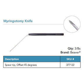Beaver Myringotomy Knife, Spear Tip, Narrow Shaft, 45° Offset. MPN: 377122