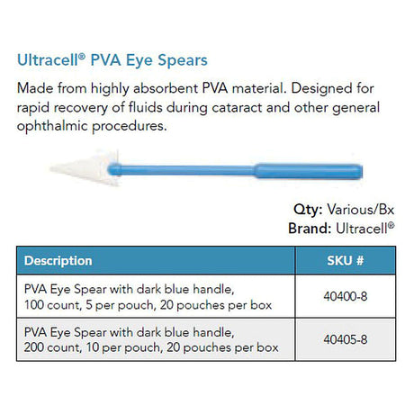Ultracell PVA Eye Spears, Dark Blue Handle, 200/box. MPN: 40405-8