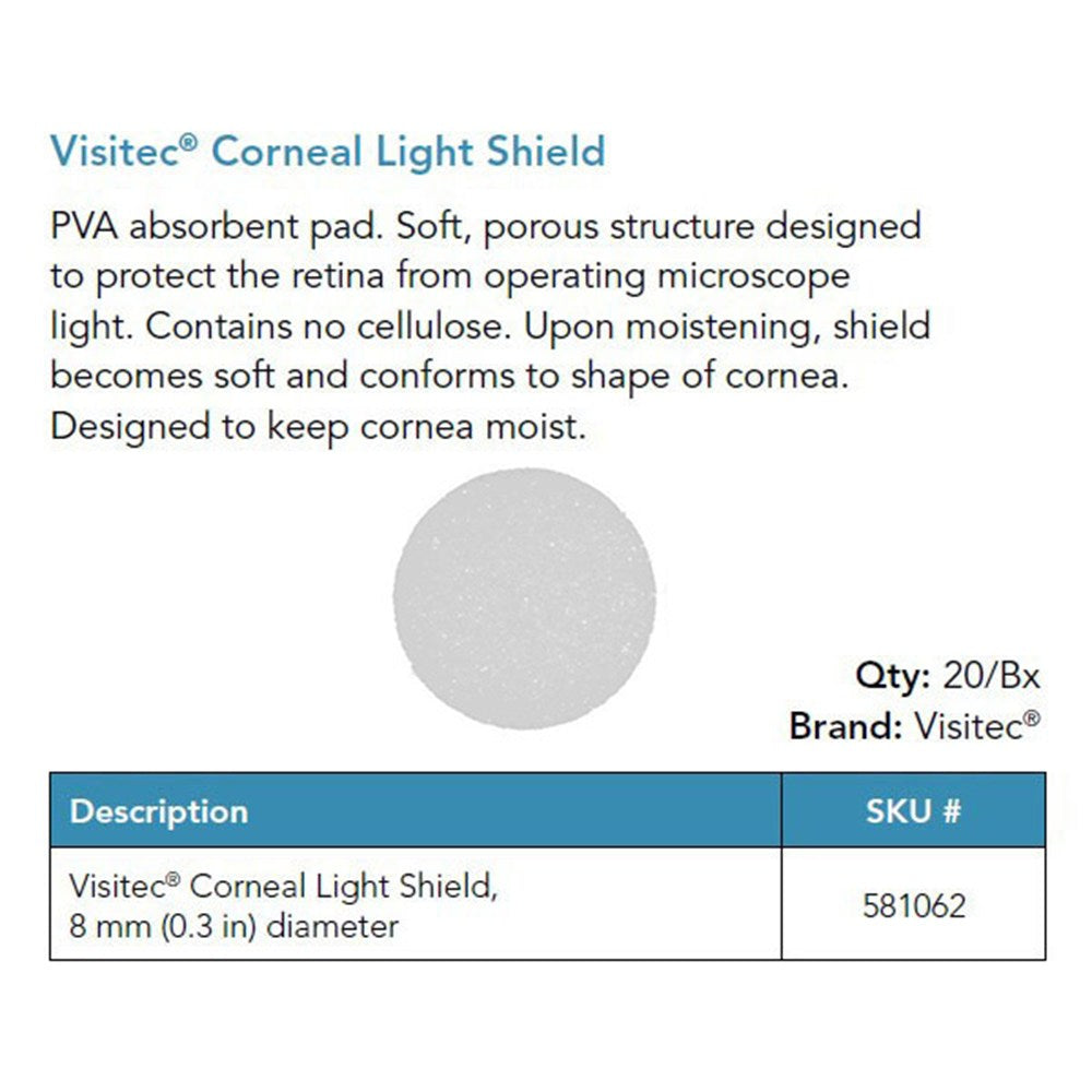 Visitec Corneal Light Shield, 8 mm Diameter, 20/box. MPN: 581062