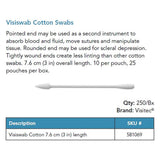 Visitec Visiswab Cotton Swabs, 7.6 cm (3 in), 250/box. MPN: 581069