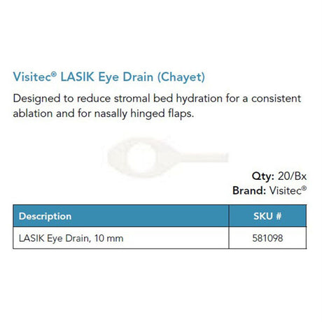 Visitec LASIK Eye Drain (Chayet), 10 mm, 20/box. MPN: 581098
