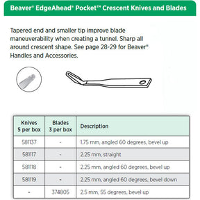 Beaver EdgeAhead Pocket Crescent Knife, 2.25 mm, 60°, Bevel Up. MPN: 581118