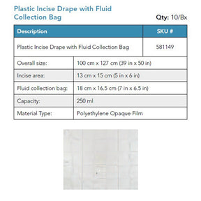 Visitec Visidrape Half Body Incise Drape, Plastic, 250 ml Bag, 100 x 127 cm. MPN: 581149