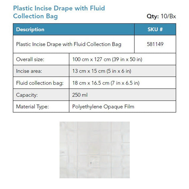 Visitec Visidrape Half Body Incise Drape, Plastic, 250 ml Bag, 100 x 127 cm. MPN: 581149