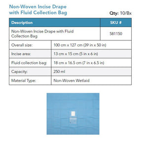 Visitec Visidrape Half Body Incise Drape, Non-Woven, 250 ml Bag, 100 x 127 cm. MPN: 581150