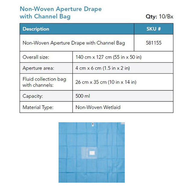 Visitec Visidrape Half Body Aperture Drape, Non-Woven, 500 ml Bag, 140 x 127 cm. MPN: 581155