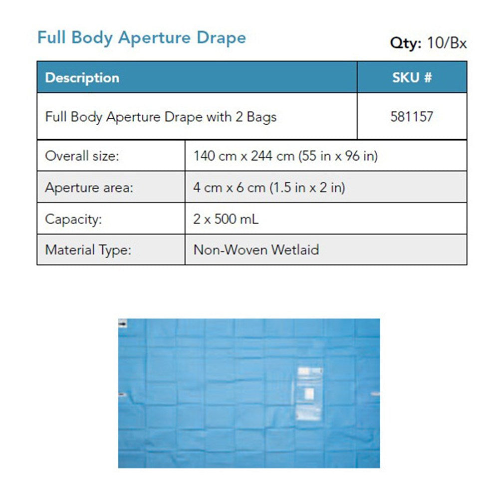 Visitec Visidrape Full Body Aperture Drape, Non-Woven, 2 x 500 ml Bags, 140 x 244 cm. MPN: 581157