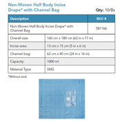 Visitec Visidrape Half Body Incise Drape, SMS, 1000 ml Channel Bag, 160 x 180 cm. MPN: 581166