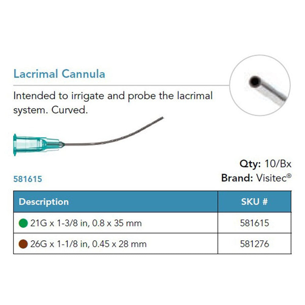Visitec Lacrimal Cannula, 26G x 1⅛ in (0.45 x 28 mm), Curved. MPN: 581276