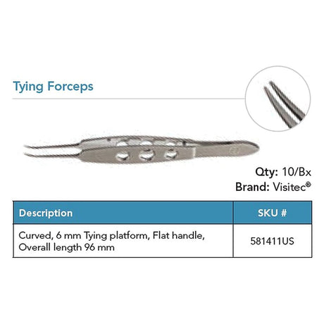 Visitec Tying Forceps, Curved, 6 mm Platform. MPN: 581411US