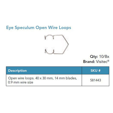 Visitec Eye Speculum, Wire Loops 40 x 30 mm, 0.8 mm Wire. MPN: 581413