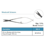 Visitec Westcott Scissors, 23 mm Blades, Blunt Tips. MPN: 581437US
