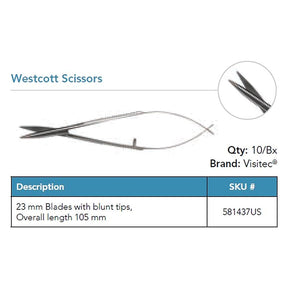 Visitec Westcott Scissors, 23 mm Blades, Blunt Tips. MPN: 581437US