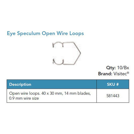 Visitec Eye Speculum, Gen 2, Wire Loops 40 x 30 mm, 0.9 mm Wire. MPN: 581443
