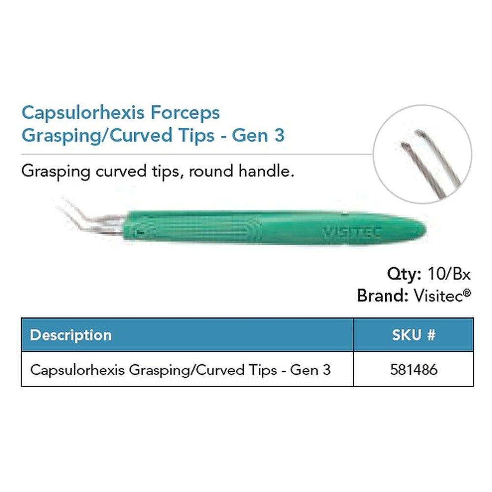 Visitec Micro Capsulorhexis Forceps, Gen 3, Curved Grasping Tips. MPN: 581486