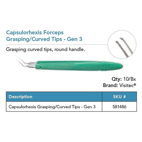 Visitec Micro Capsulorhexis Forceps, Gen 3, Curved Grasping Tips. MPN: 581486