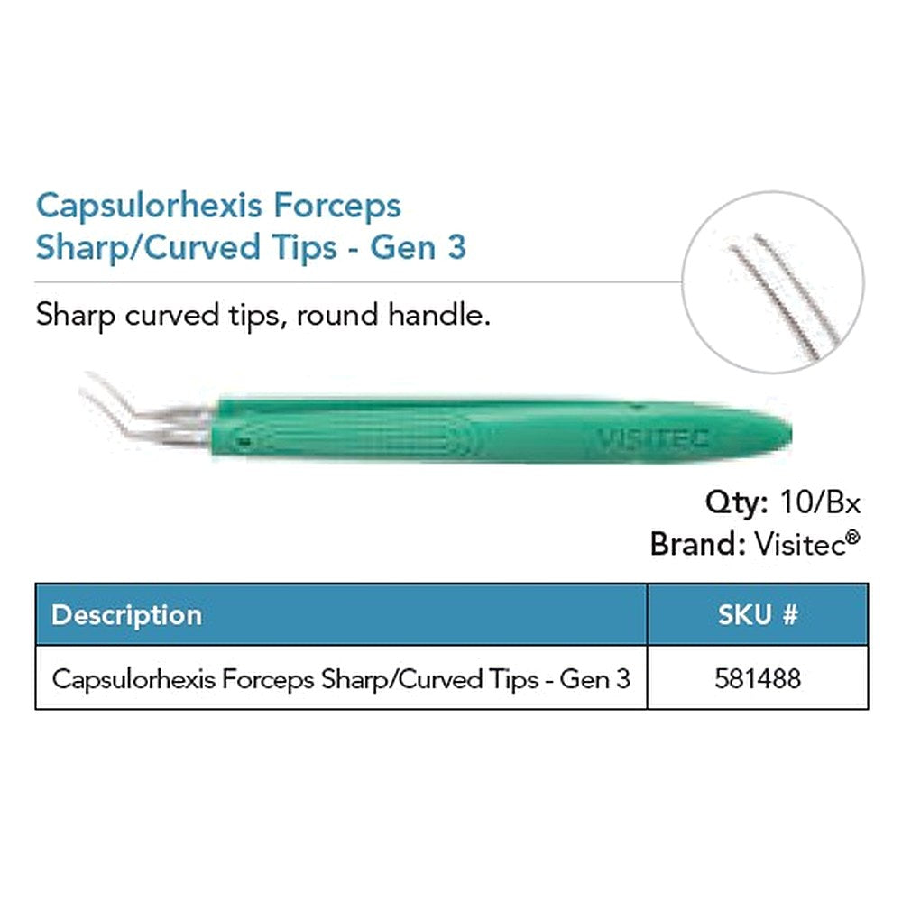 Visitec Micro Capsulorhexis Forceps, Gen 3, Curved Sharp Tips. MPN: 581488