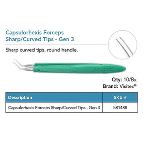 Visitec Micro Capsulorhexis Forceps, Gen 3, Curved Sharp Tips. MPN: 581488