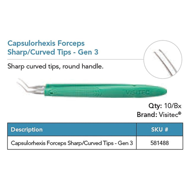 Visitec Micro Capsulorhexis Forceps, Gen 3, Curved Sharp Tips. MPN: 581488