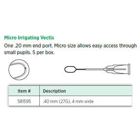 Visitec Micro Irrigating Vectis, 0.40 mm (27G), 4 mm Wide, 5/box. MPN: 581595